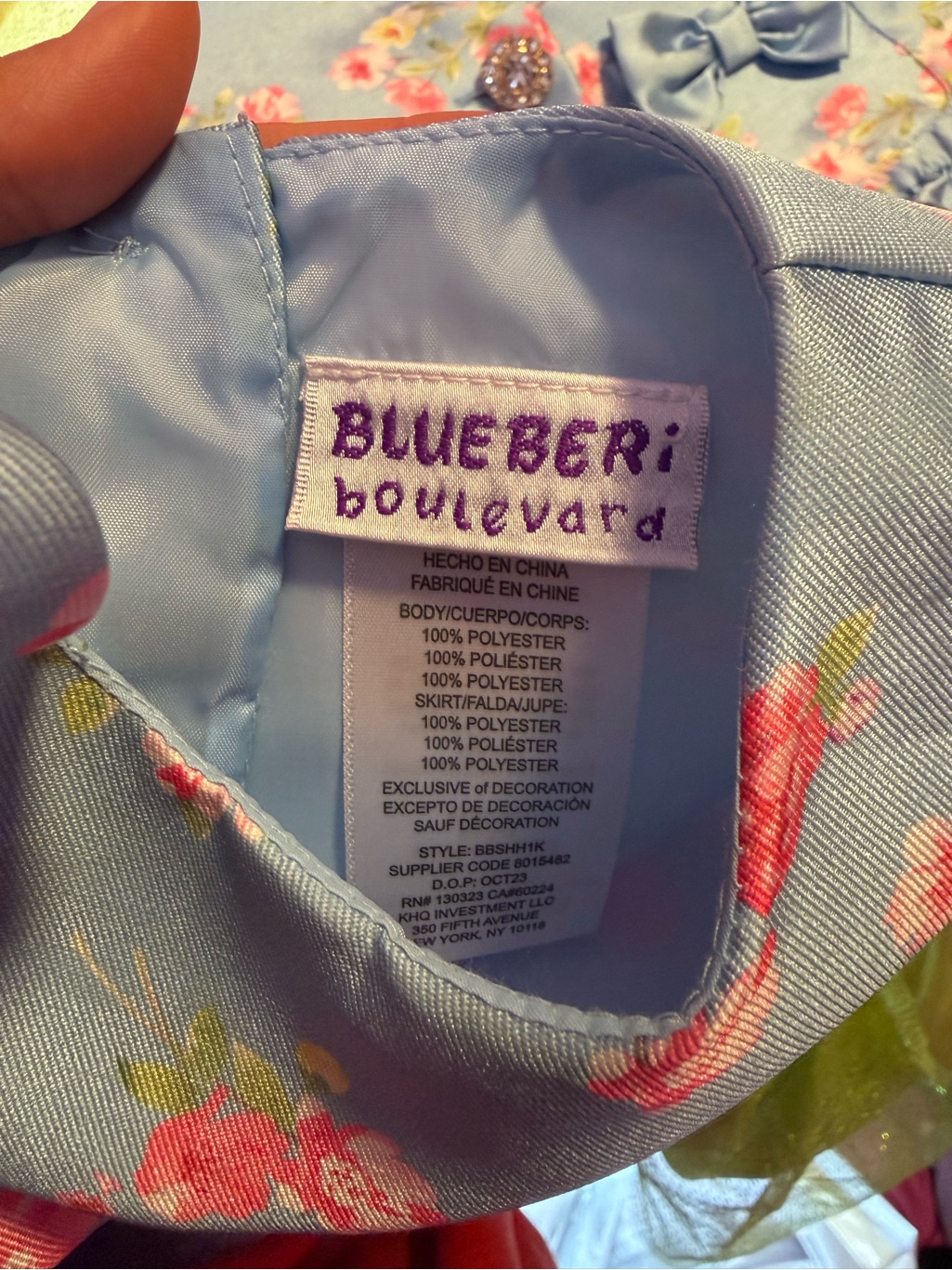 Blueberi Boulevard Light Blue Floral Dress With Pink & Green Accents